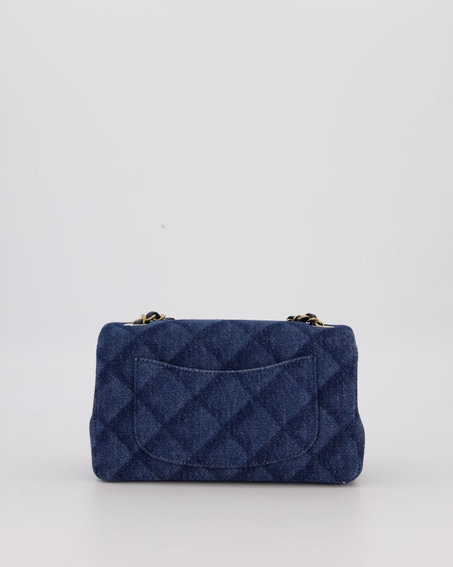 Chanel Dark Blue Quilted-Effect Blue Mini Rectangular Flap Bag in Denim with Gold Hardware