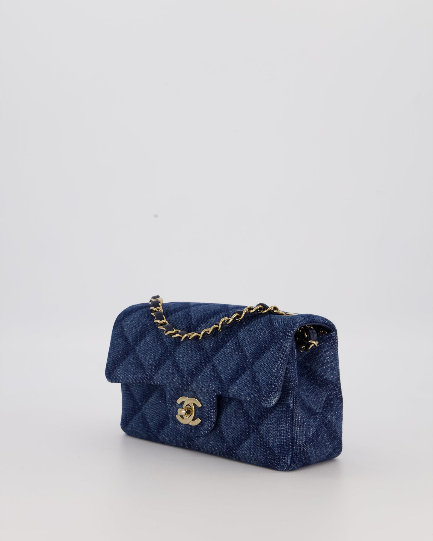 Chanel Dark Blue Quilted-Effect Blue Mini Rectangular Flap Bag in Denim with Gold Hardware