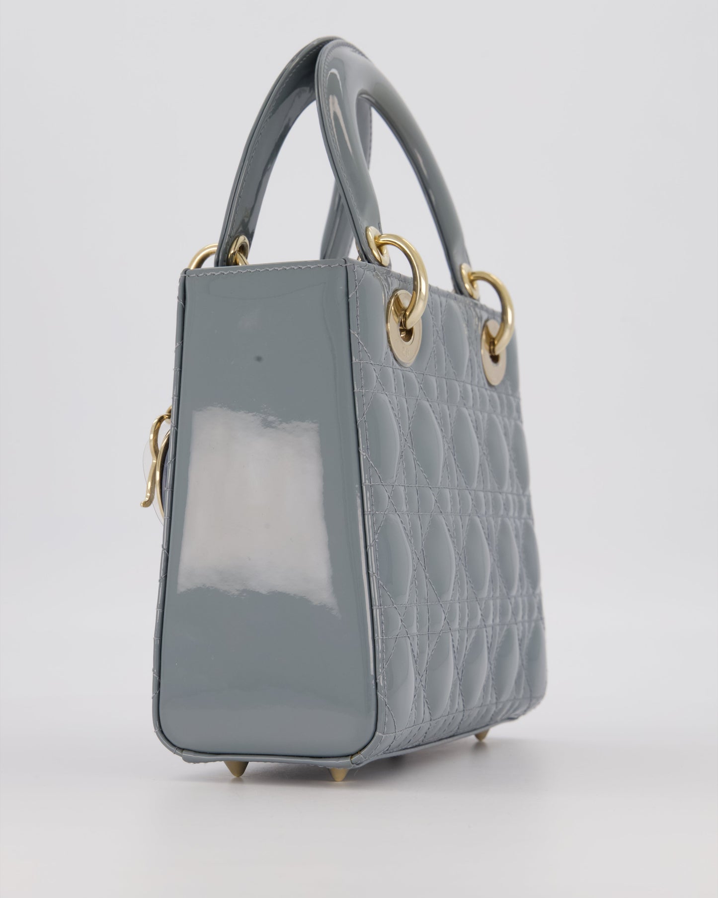 Christian Dior Cloud Blue Small Lady Dior in Cannage Patent Leather with Gold Hardware