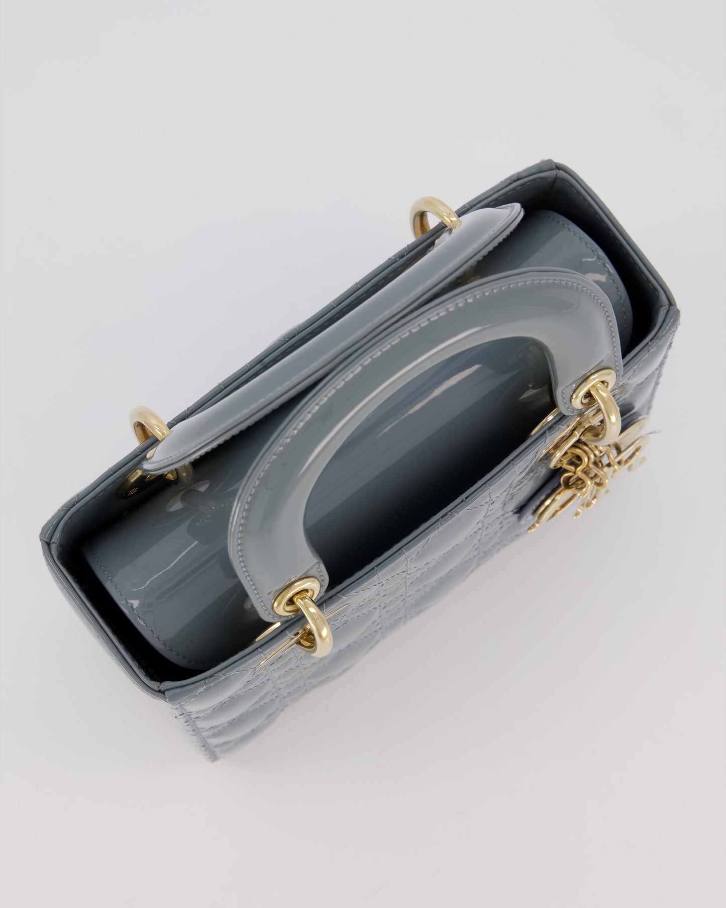 Christian Dior Cloud Blue Small Lady Dior in Cannage Patent Leather with Gold Hardware