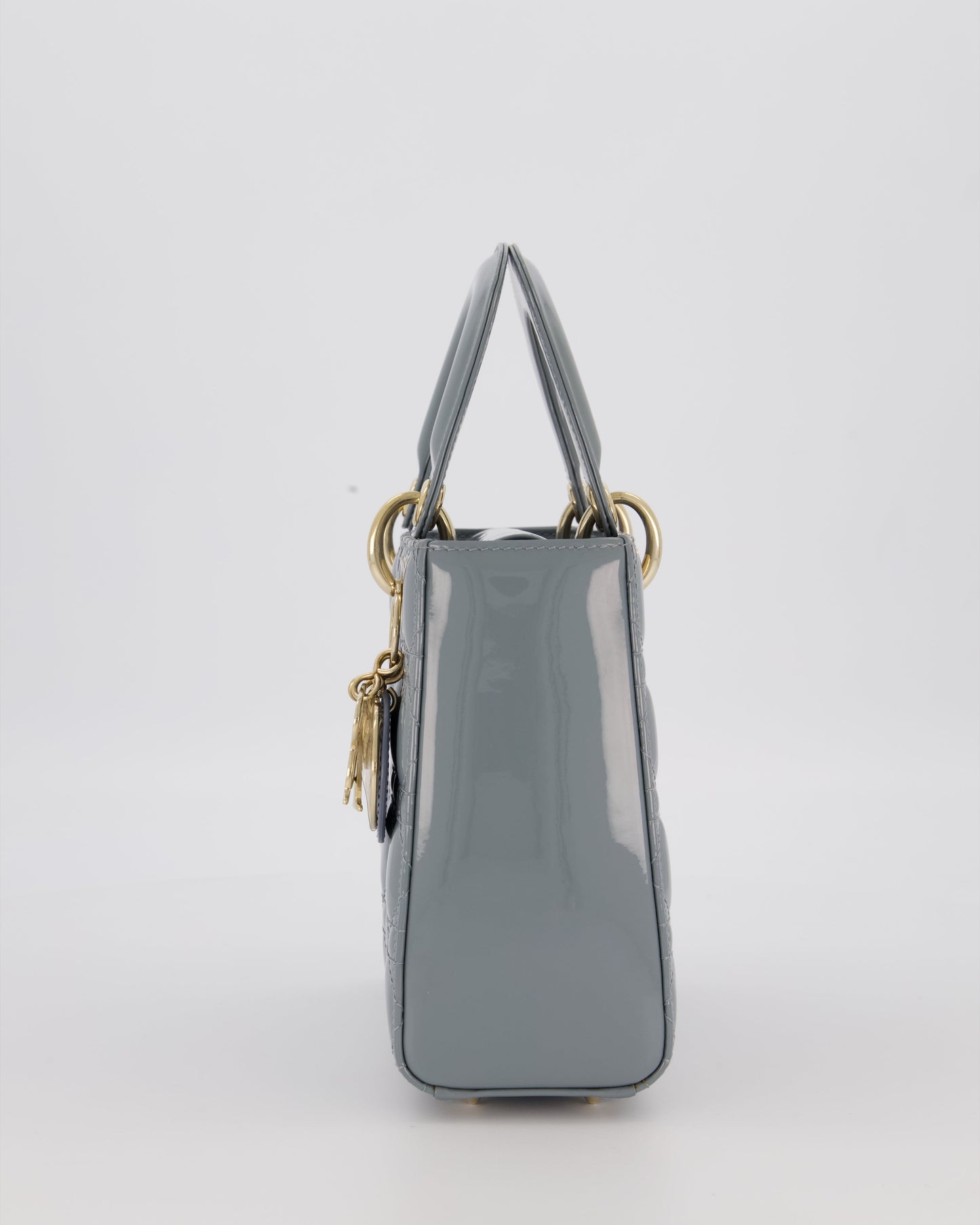 Christian Dior Cloud Blue Small Lady Dior in Cannage Patent Leather with Gold Hardware