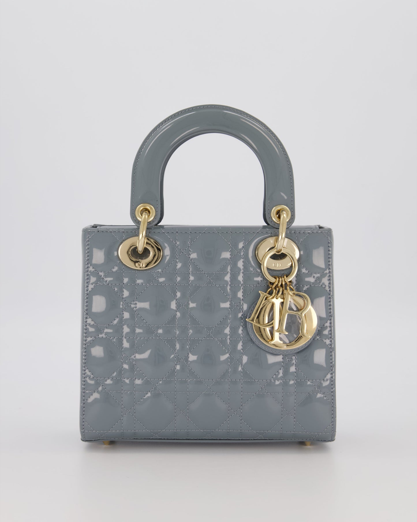 Christian Dior Cloud Blue Small Lady Dior in Cannage Patent Leather with Gold Hardware