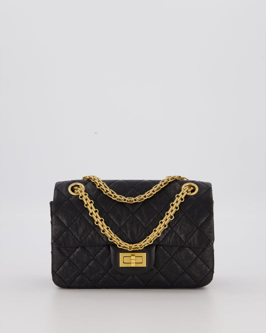 Chanel Mini 2.55 Reissue Flap Bag in Black Aged Calfskin Leather with Gold Hardware