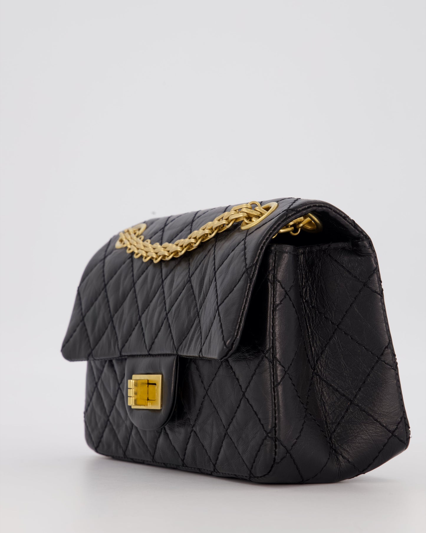 Chanel Mini 2.55 Reissue Flap Bag in Black Aged Calfskin Leather with Gold Hardware