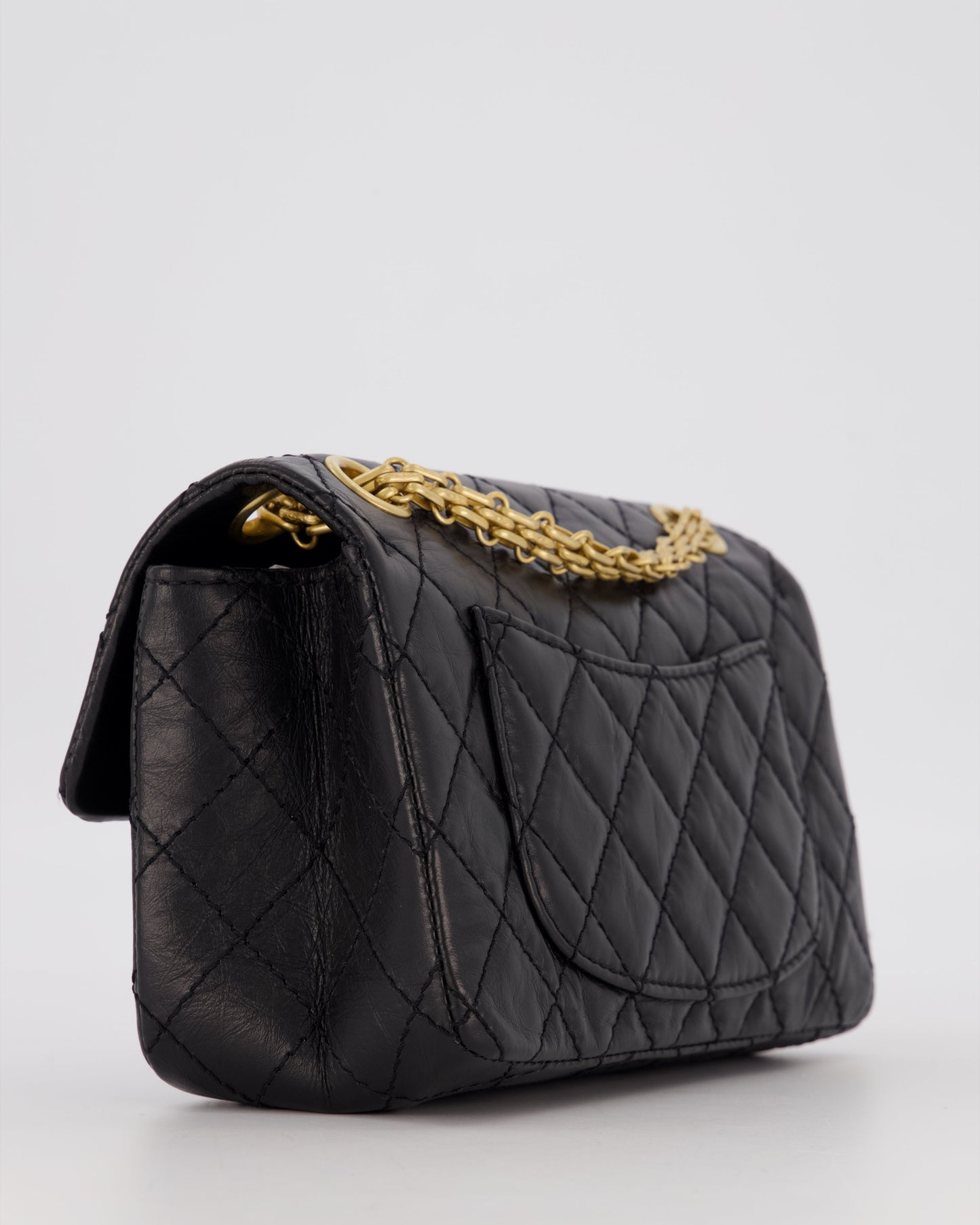 Chanel Mini 2.55 Reissue Flap Bag in Black Aged Calfskin Leather with Gold Hardware