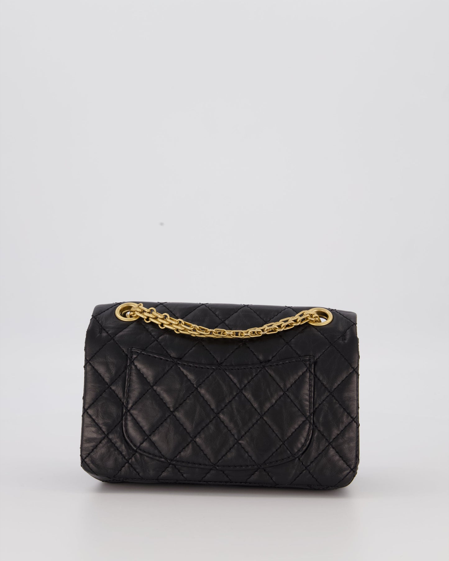 Chanel Mini 2.55 Reissue Flap Bag in Black Aged Calfskin Leather with Gold Hardware