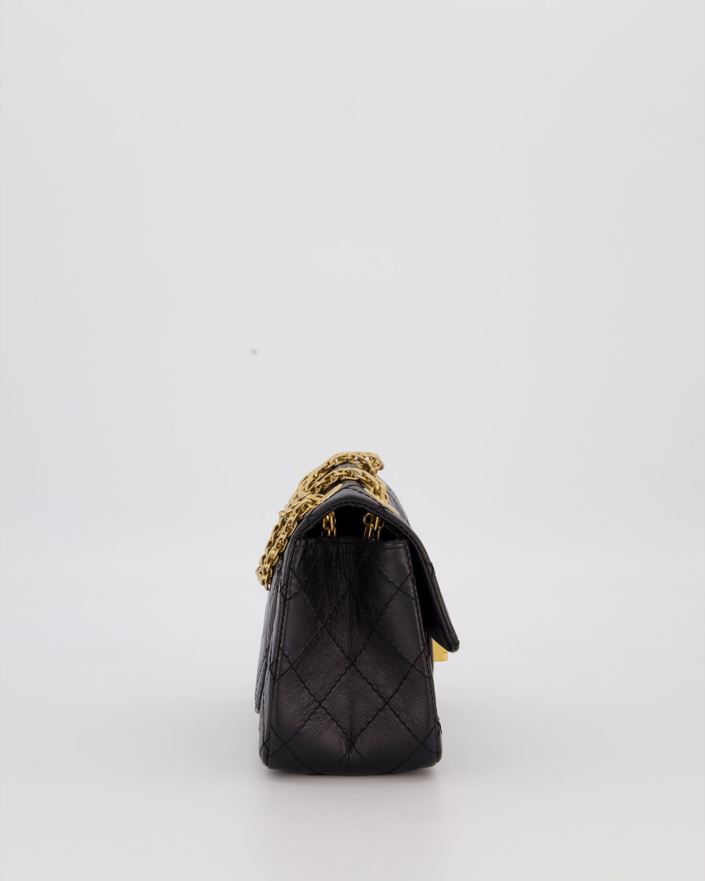 Chanel Mini 2.55 Reissue Flap Bag in Black Aged Calfskin Leather with Gold Hardware