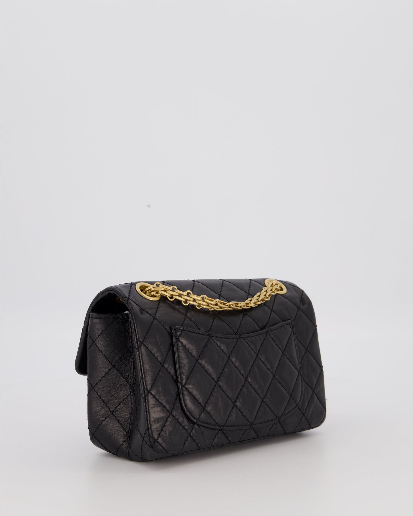 Chanel Mini 2.55 Reissue Flap Bag in Black Aged Calfskin Leather with Gold Hardware