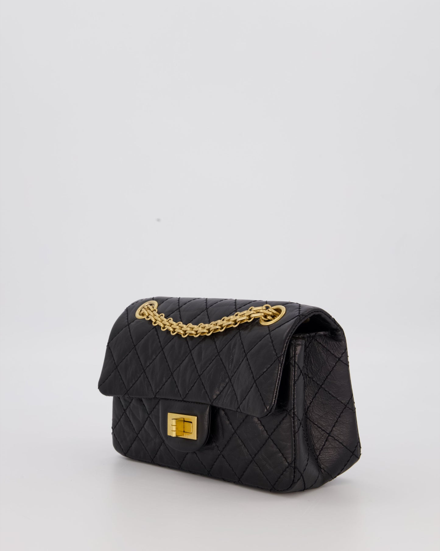 Chanel Mini 2.55 Reissue Flap Bag in Black Aged Calfskin Leather with Gold Hardware