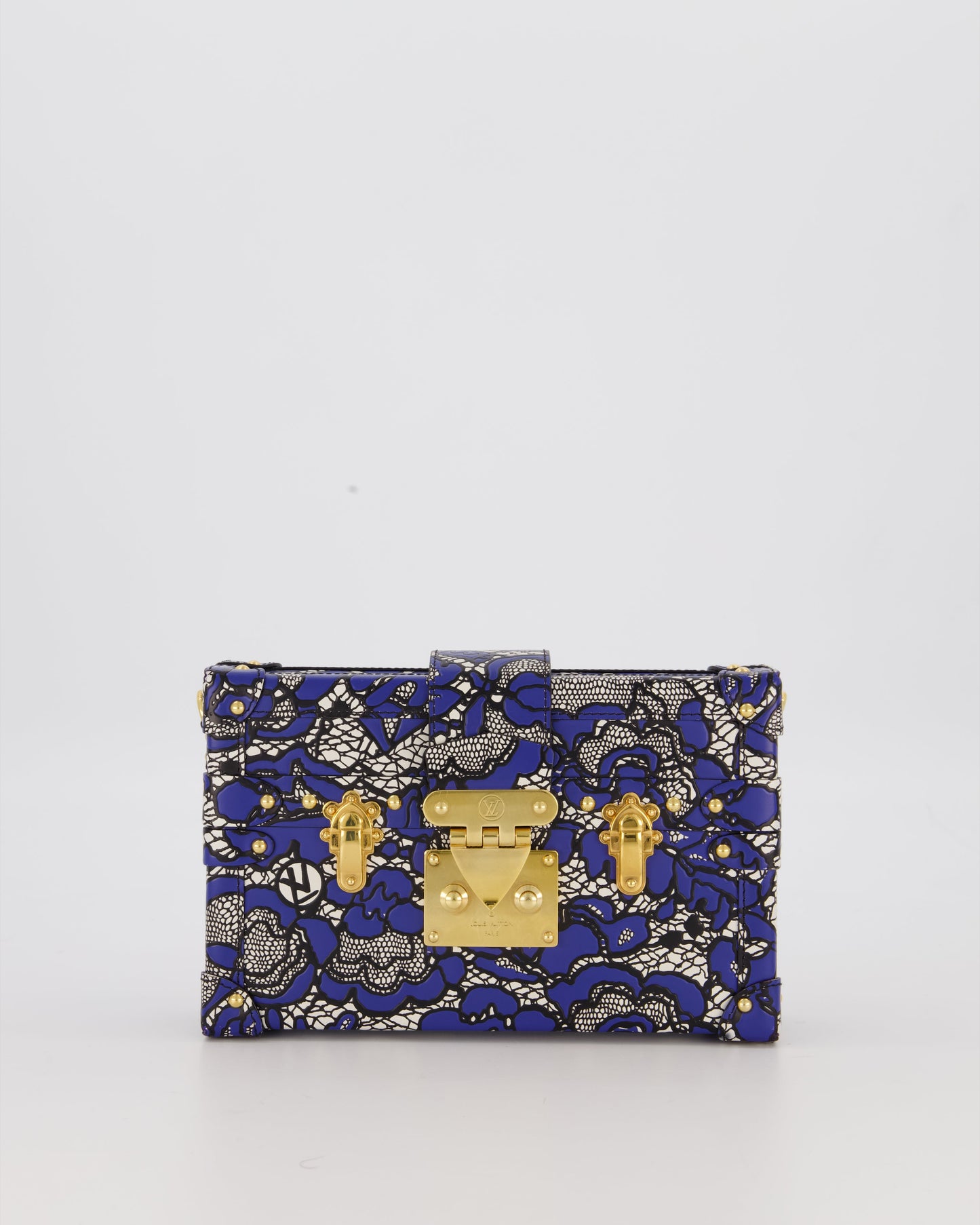 Louis Vuitton Blue Lace Floral Petite Malle Bag in Calfskin Leather With Gold Hardware