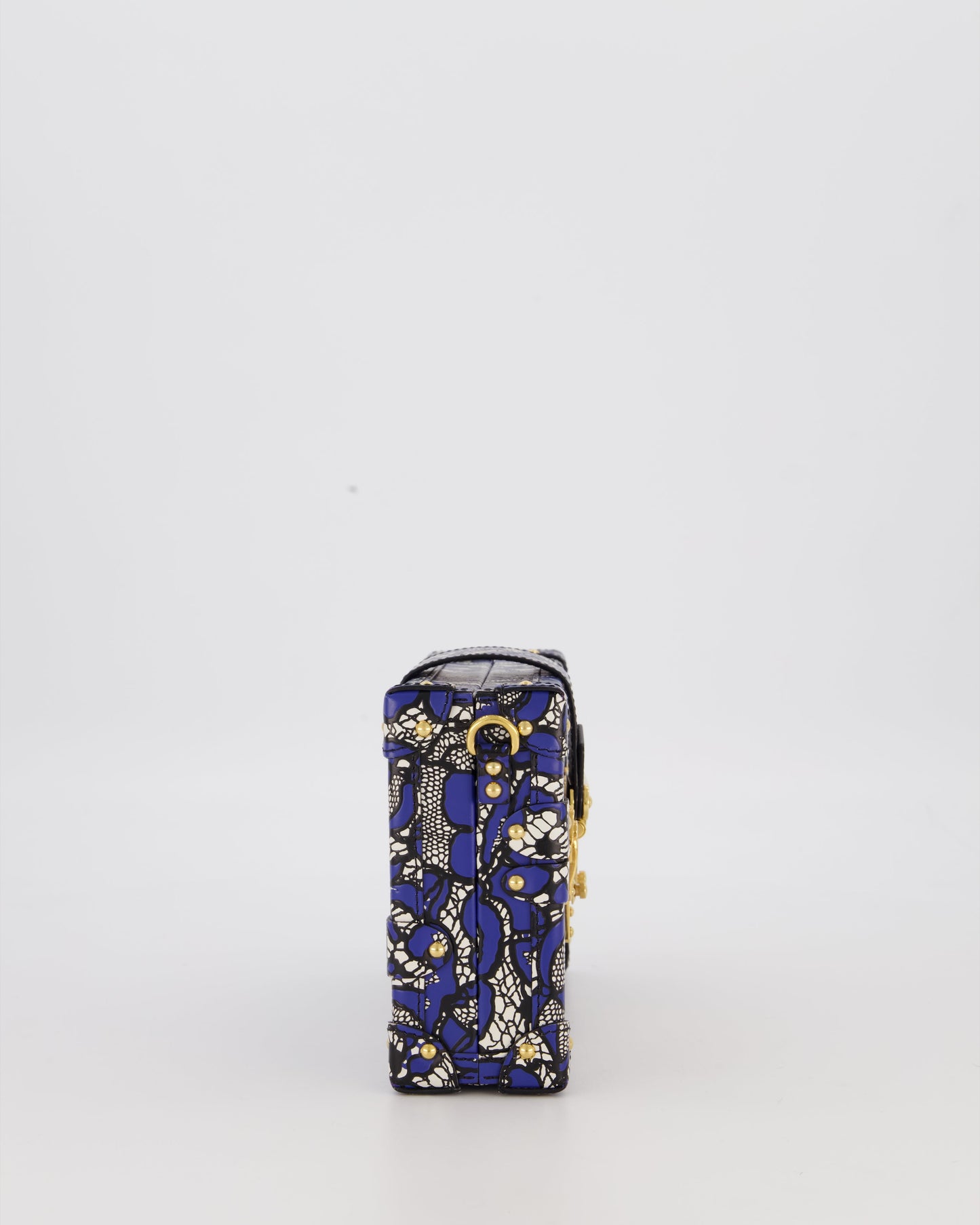 Louis Vuitton Blue Lace Floral Petite Malle Bag in Calfskin Leather With Gold Hardware