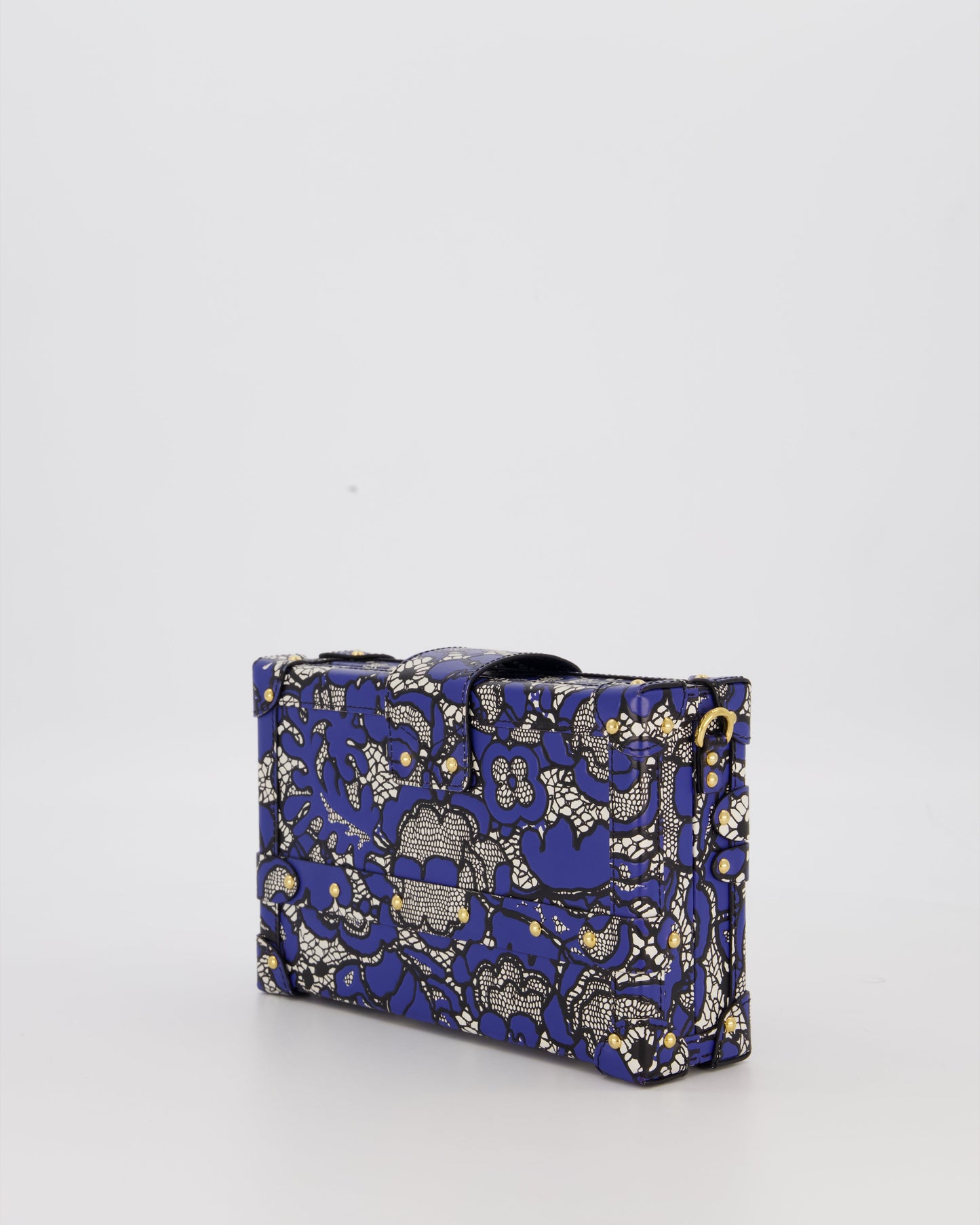 Louis Vuitton Blue Lace Floral Petite Malle Bag in Calfskin Leather With Gold Hardware