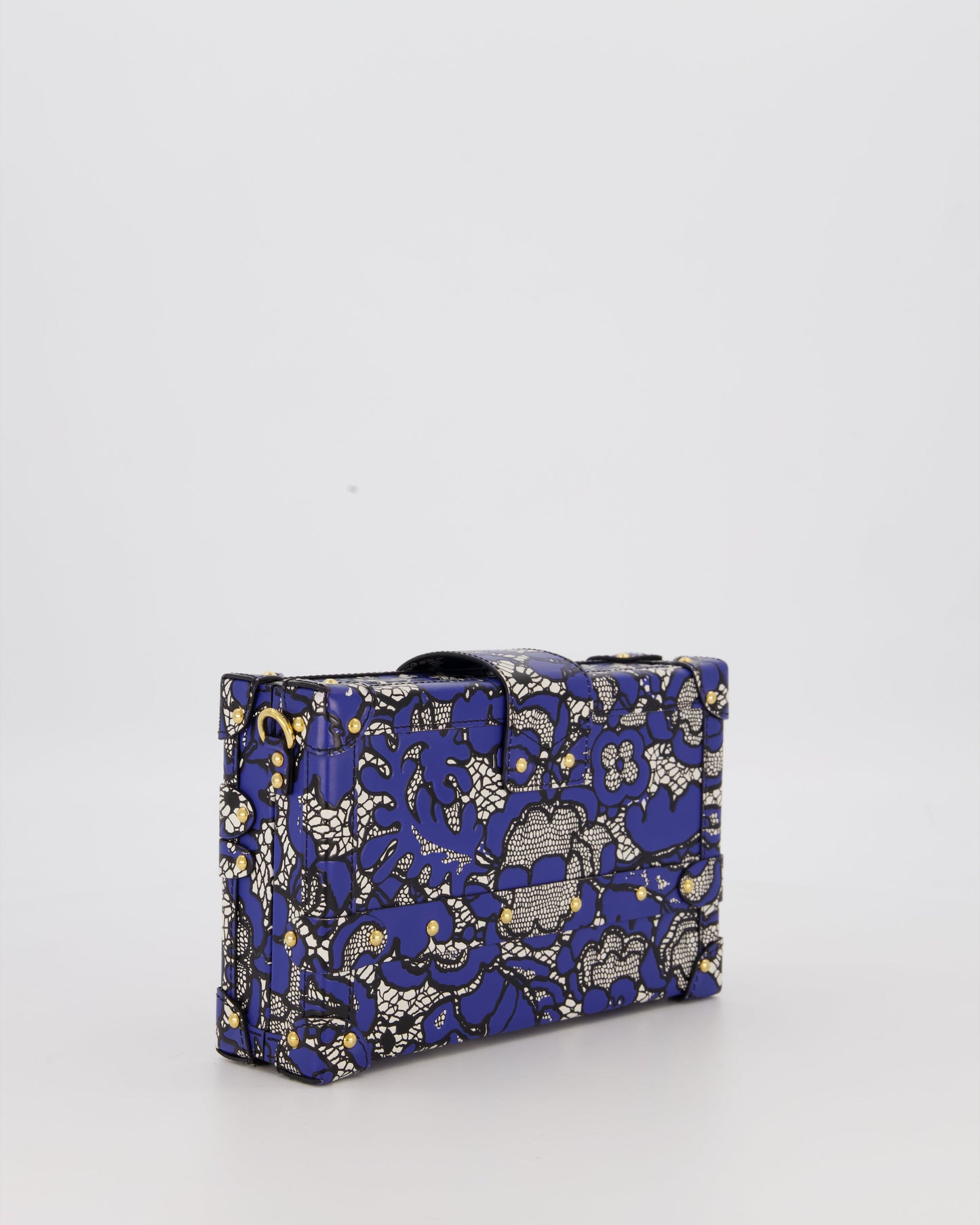 Louis Vuitton Blue Lace Floral Petite Malle Bag in Calfskin Leather With Gold Hardware