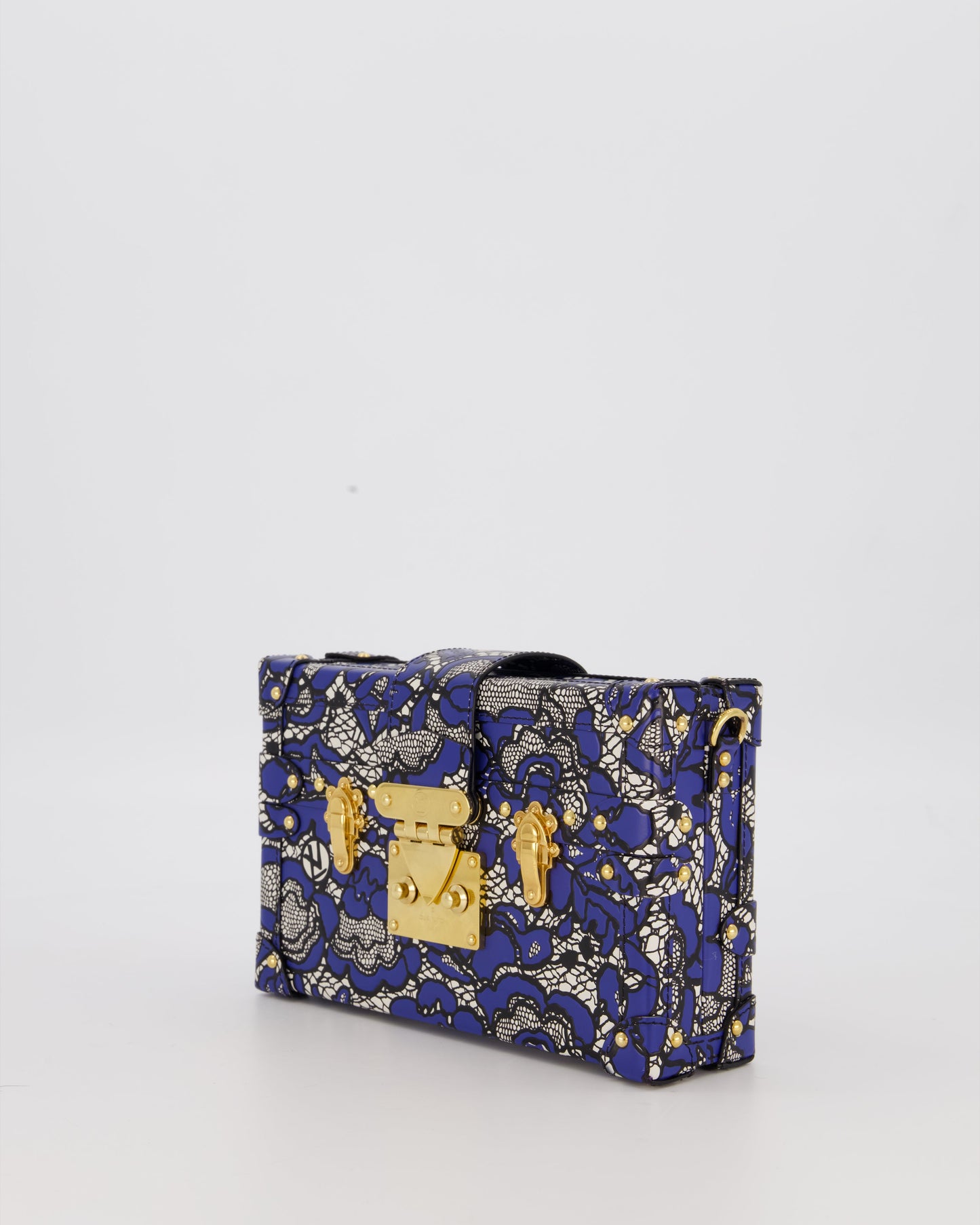 Louis Vuitton Blue Lace Floral Petite Malle Bag in Calfskin Leather With Gold Hardware