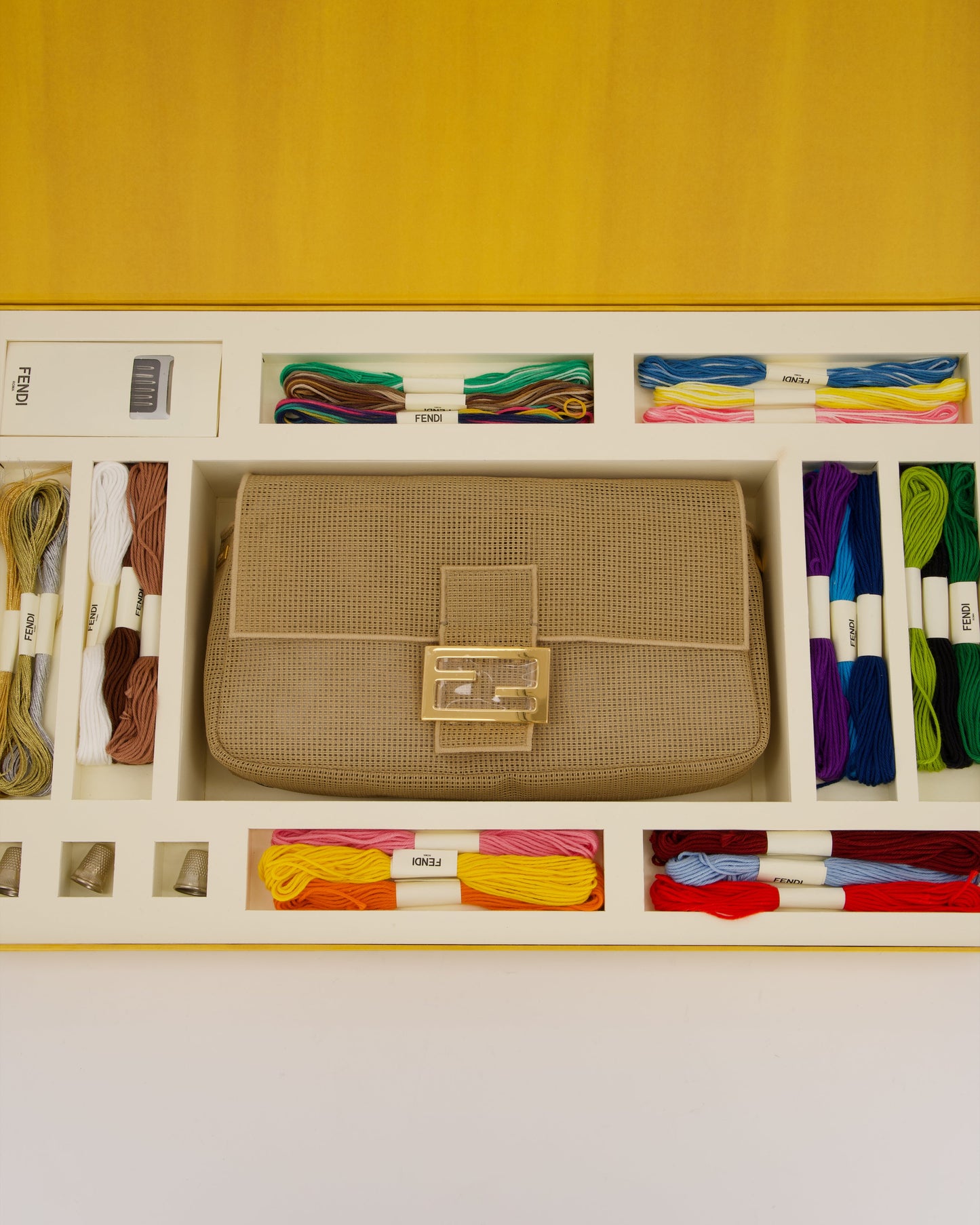 *LIMITED EDITION* Fendi Baguette Bag with Needlepoint Embroidery Kit in Perforated Cotton with Gold Hardware