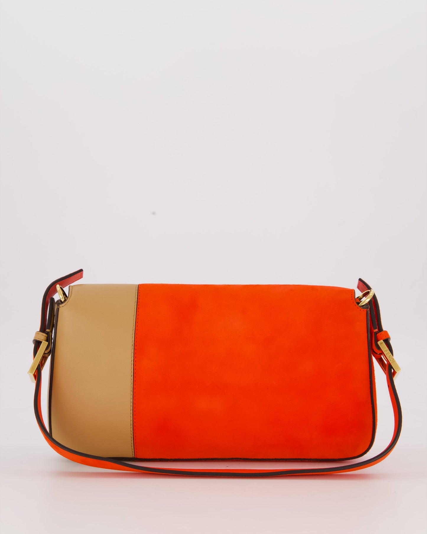 Fendi Fiery Orange and Beige Baguette 1997 Suede and Leather Contrasting Shoulder Bag with Gold Hardware