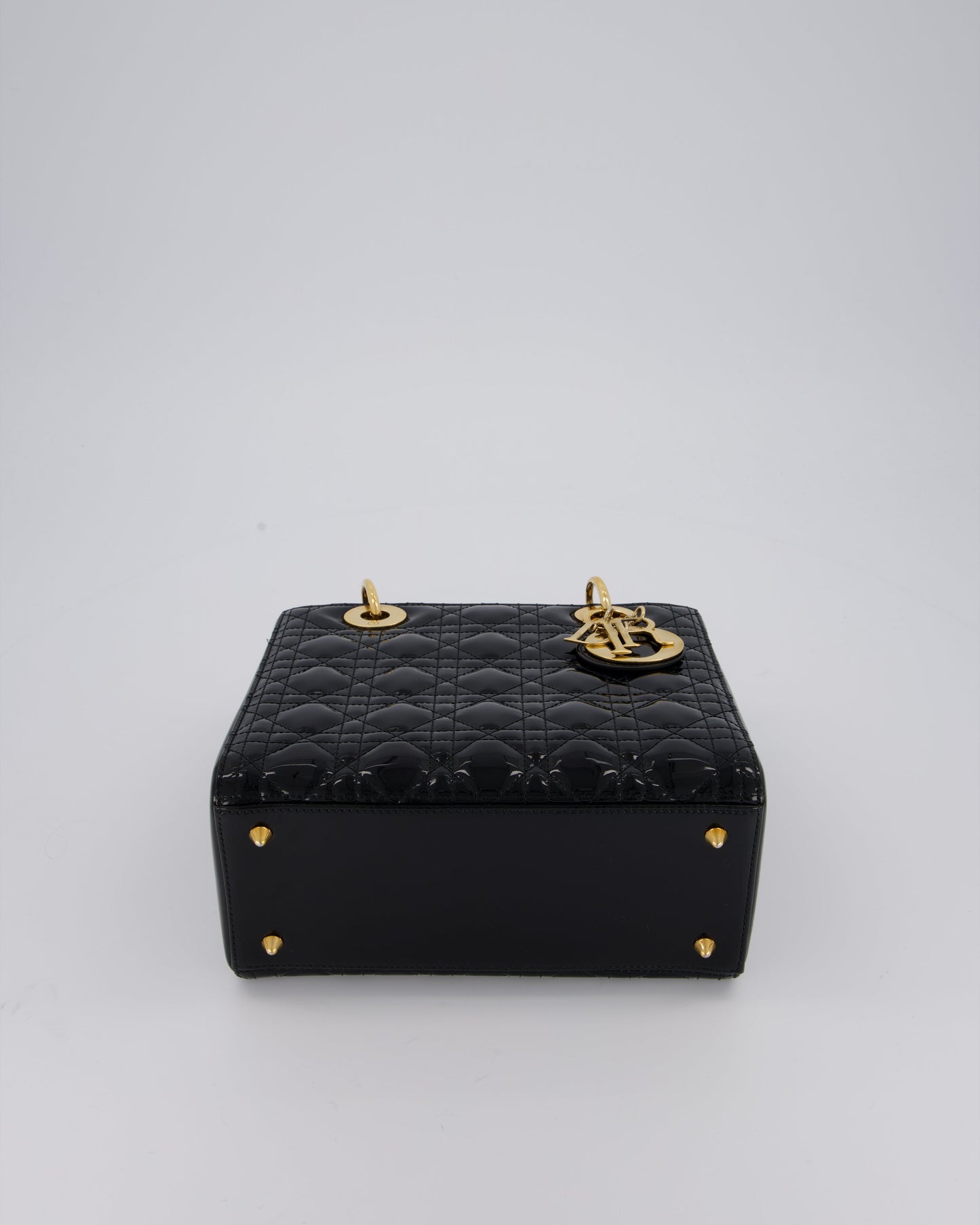 Christian Dior Medium Lady Dior Bag in Black Patent Leather With Gold Hardware