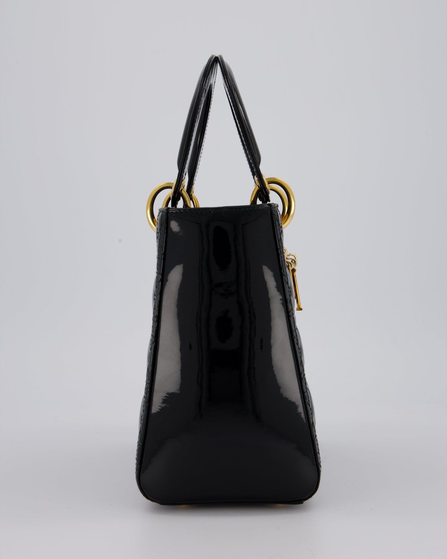 Christian Dior Medium Lady Dior Bag in Black Patent Leather With Gold Hardware
