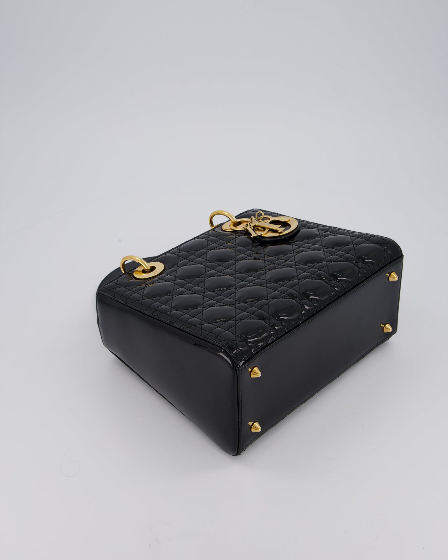 Christian Dior Medium Lady Dior Bag in Black Patent Leather With Gold Hardware