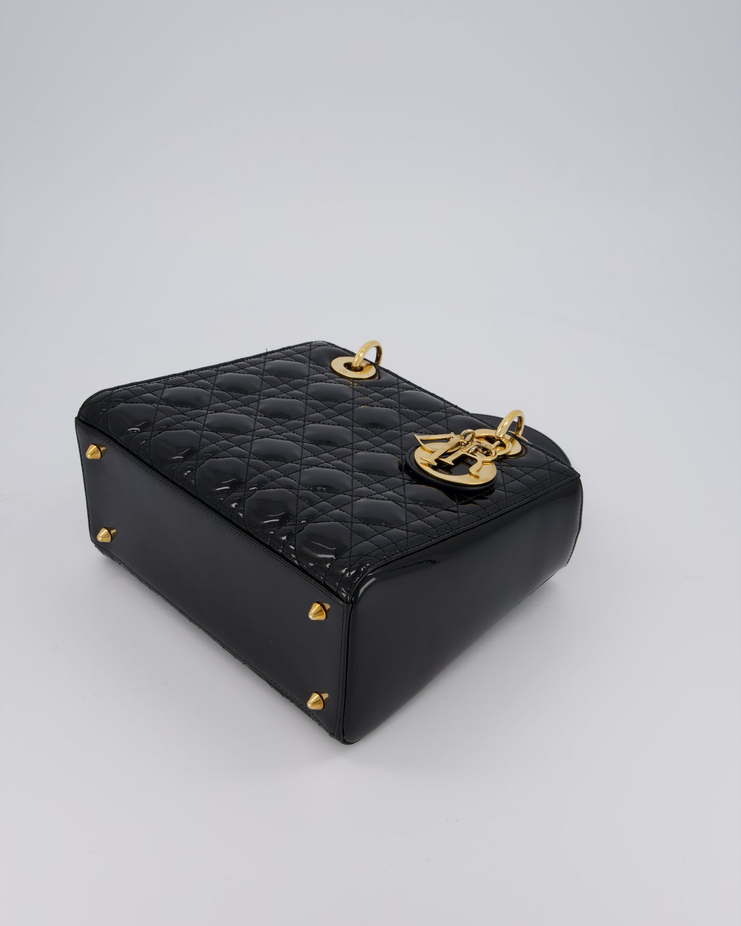 Christian Dior Medium Lady Dior Bag in Black Patent Leather With Gold Hardware