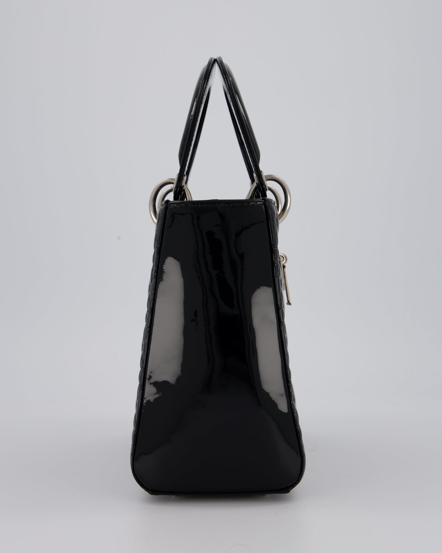 Christian Dior Medium Lady Dior Bag in Black Patent Leather With Silver Hardware
