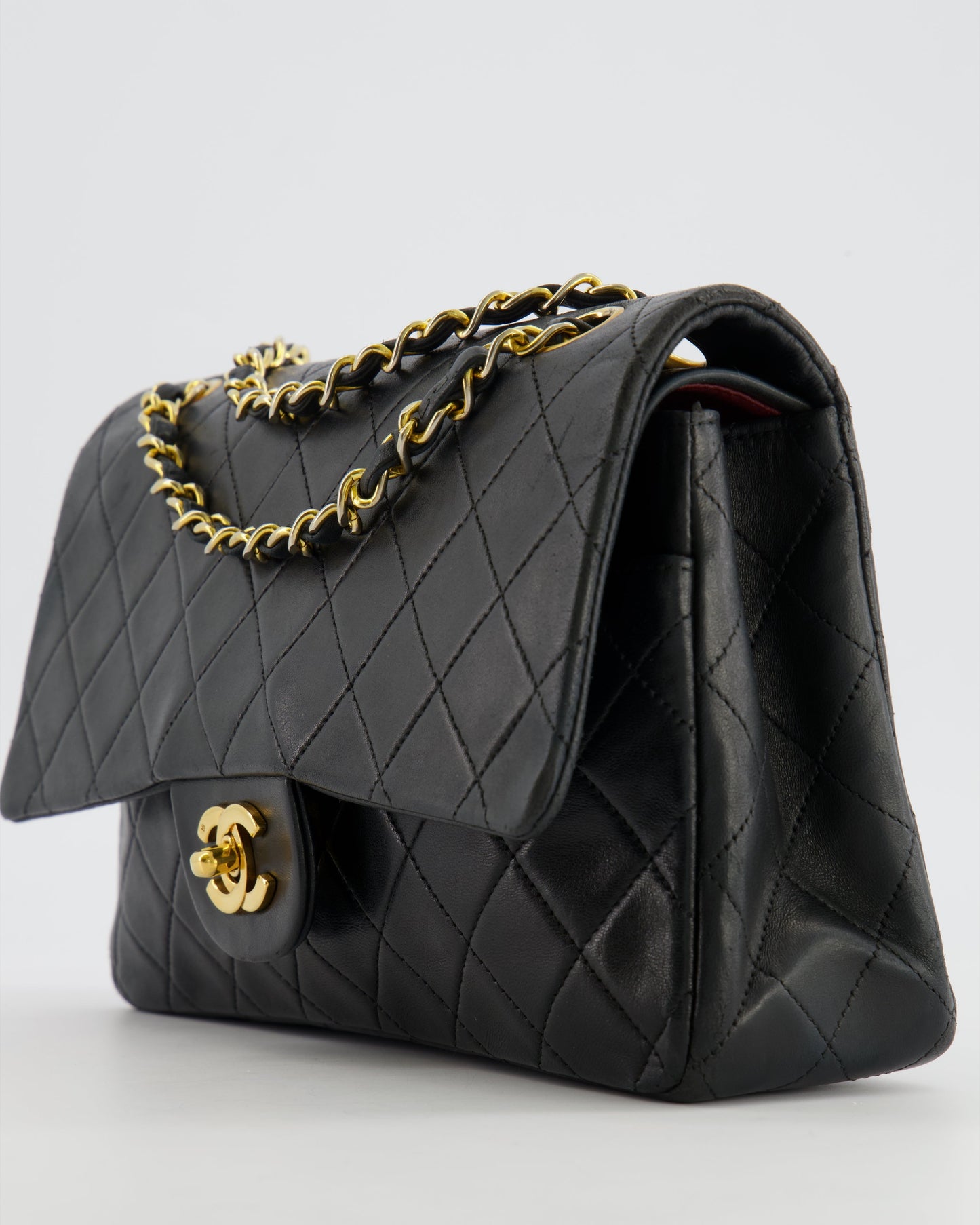 Chanel Medium Classic Double Flap Bag in Black Lambskin Leather with 24K Gold Hardware