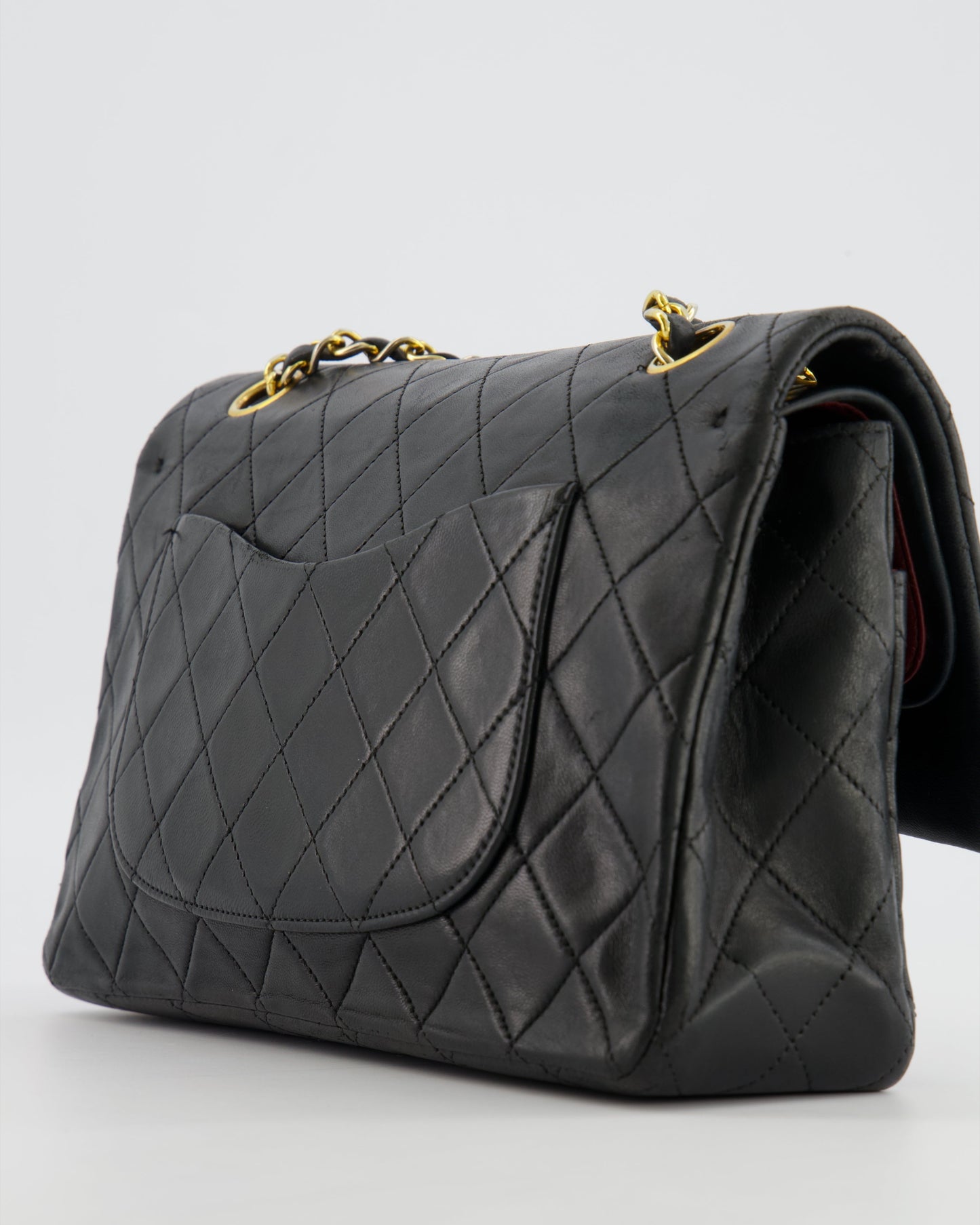 Chanel Medium Classic Double Flap Bag in Black Lambskin Leather with 24K Gold Hardware