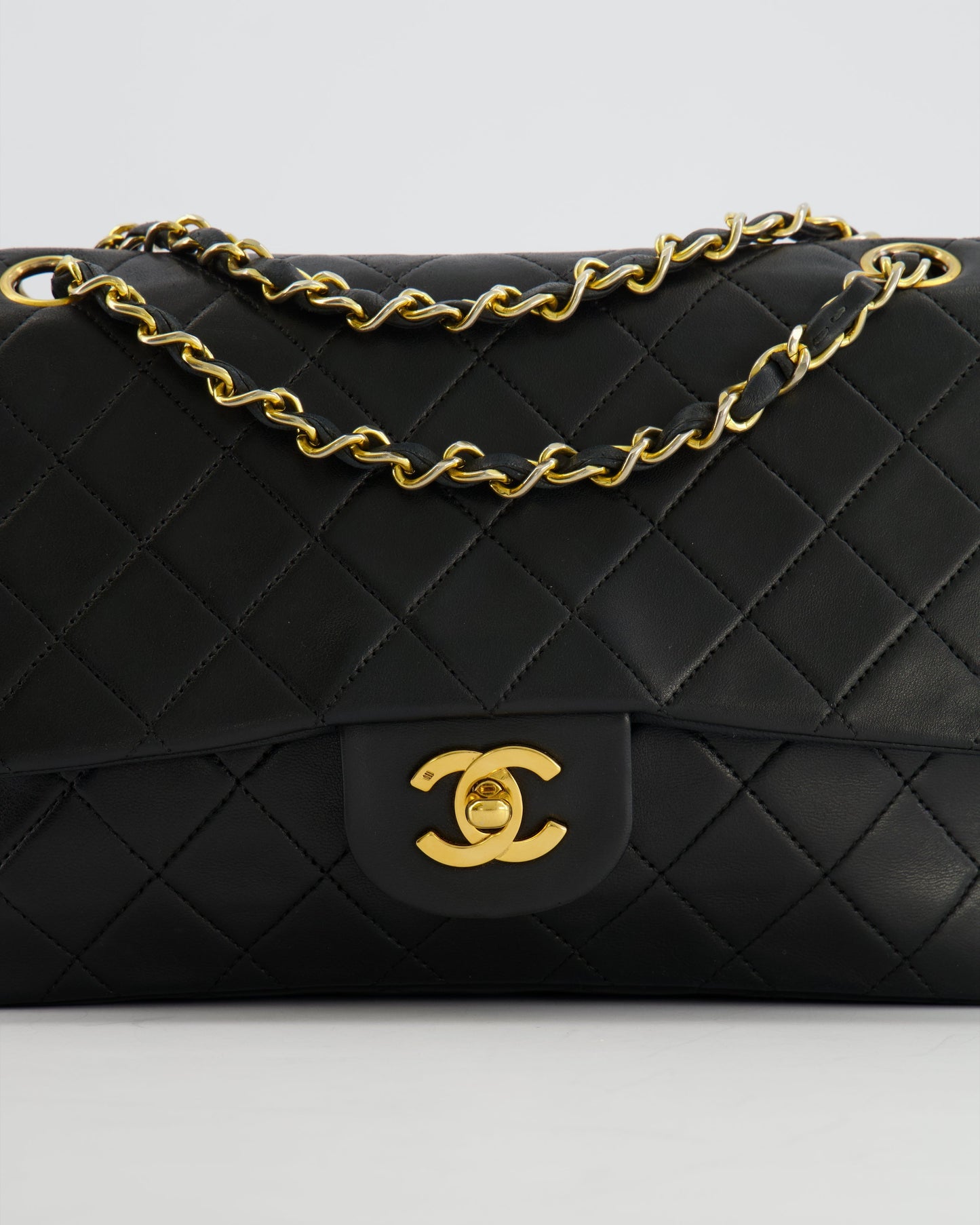 Chanel Medium Classic Double Flap Bag in Black Lambskin Leather with 24K Gold Hardware