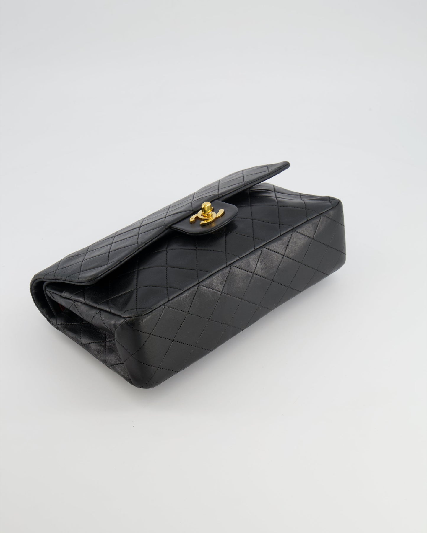 Chanel Medium Classic Double Flap Bag in Black Lambskin Leather with 24K Gold Hardware