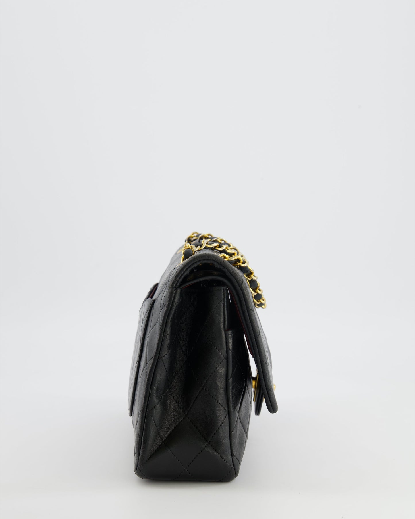 Chanel Medium Classic Double Flap Bag in Black Lambskin Leather with 24K Gold Hardware