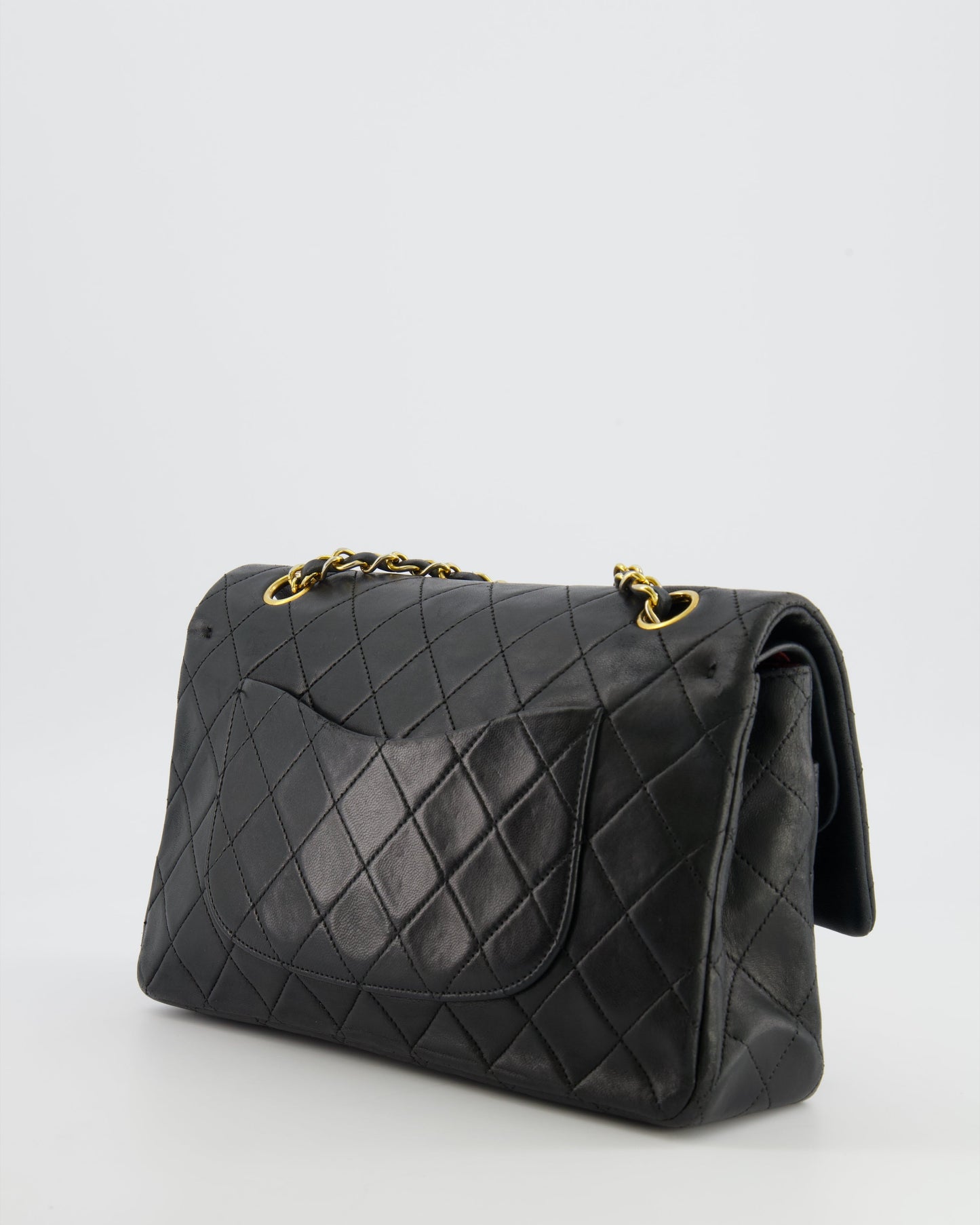 Chanel Medium Classic Double Flap Bag in Black Lambskin Leather with 24K Gold Hardware