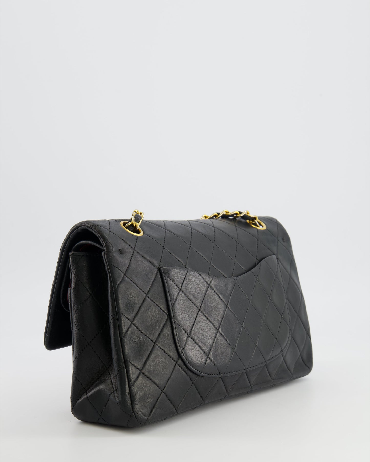 Chanel Medium Classic Double Flap Bag in Black Lambskin Leather with 24K Gold Hardware