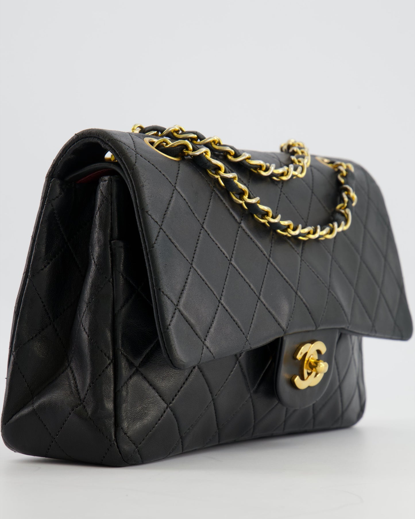 Chanel Medium Classic Double Flap Bag in Black Lambskin Leather with 24K Gold Hardware