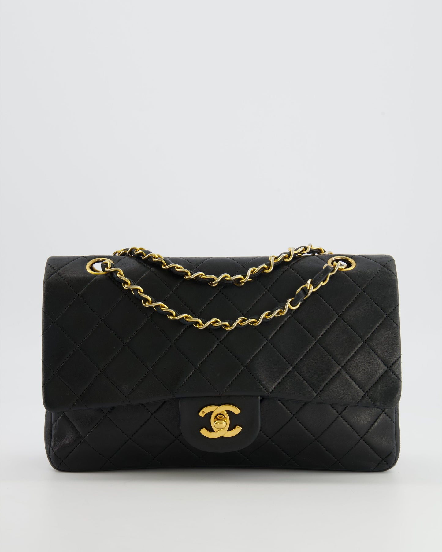Chanel Medium Classic Double Flap Bag in Black Lambskin Leather with 24K Gold Hardware