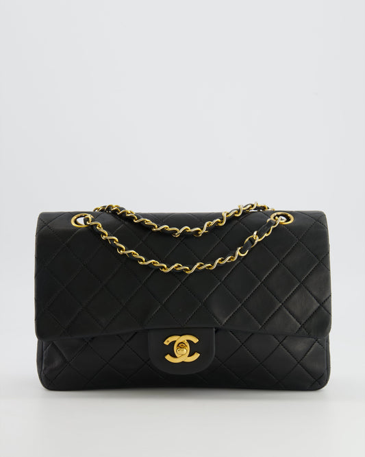 Chanel Medium Classic Double Flap Bag in Black Lambskin Leather with 24K Gold Hardware