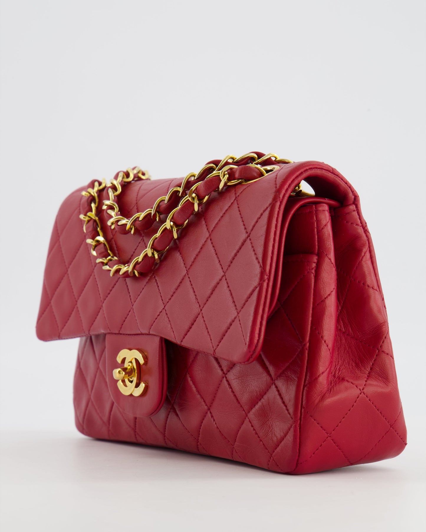Chanel Small Classic Double Flap Bag in Red Lambskin Leather with 24K Gold Hardware