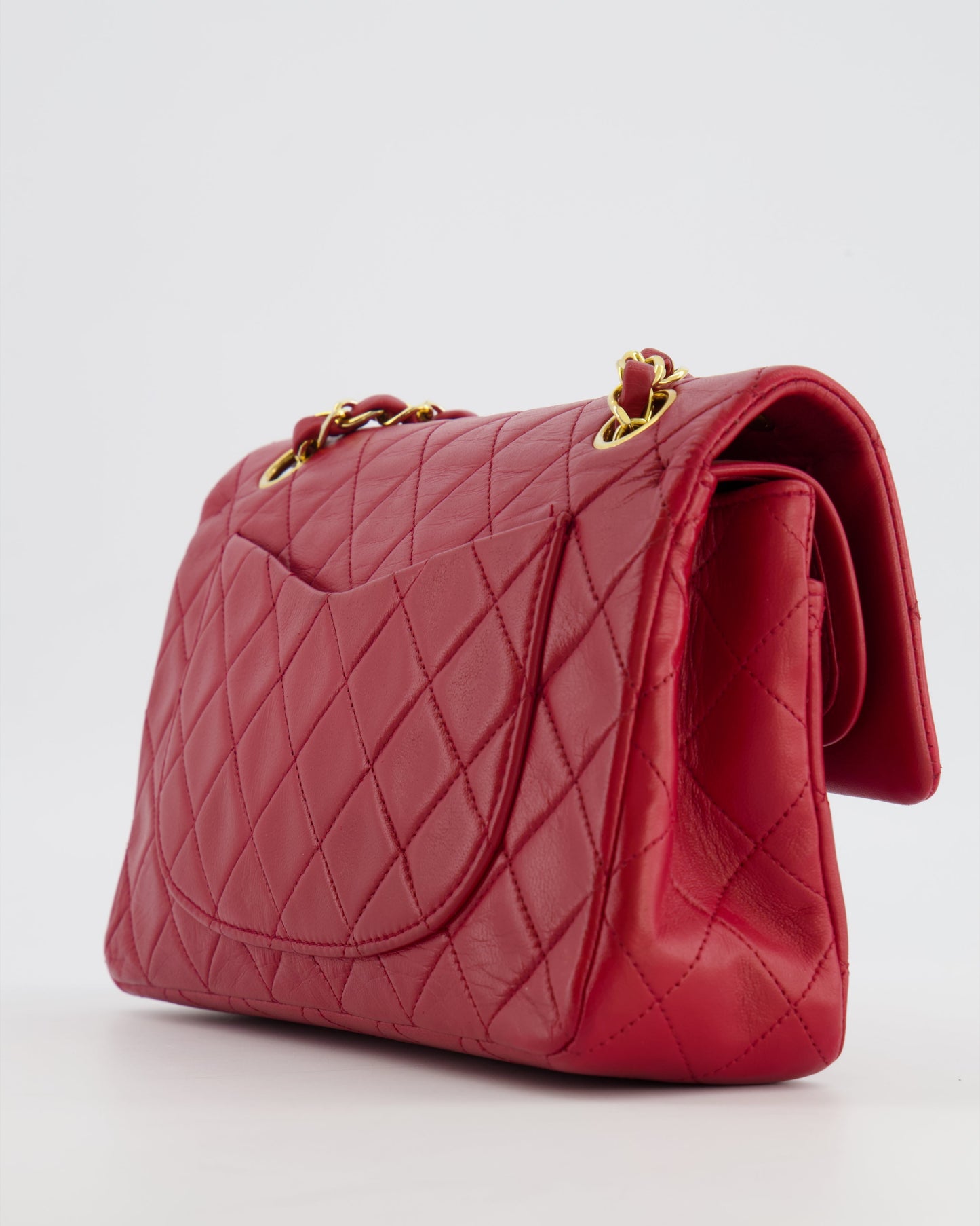 Chanel Small Classic Double Flap Bag in Red Lambskin Leather with 24K Gold Hardware
