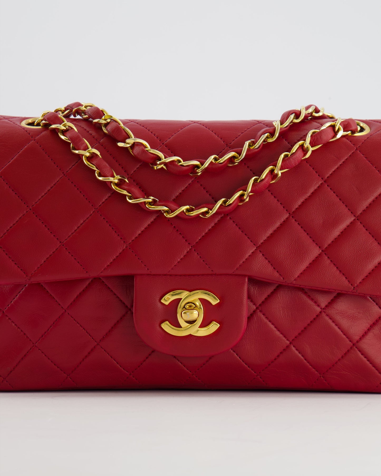 Chanel Small Classic Double Flap Bag in Red Lambskin Leather with 24K Gold Hardware