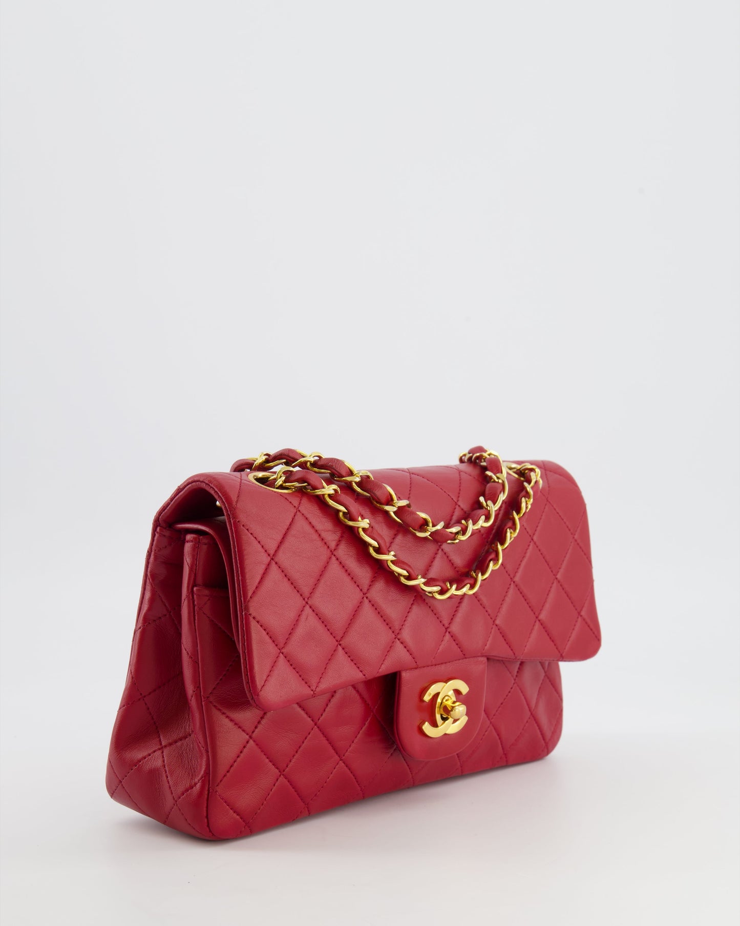 Chanel Small Classic Double Flap Bag in Red Lambskin Leather with 24K Gold Hardware