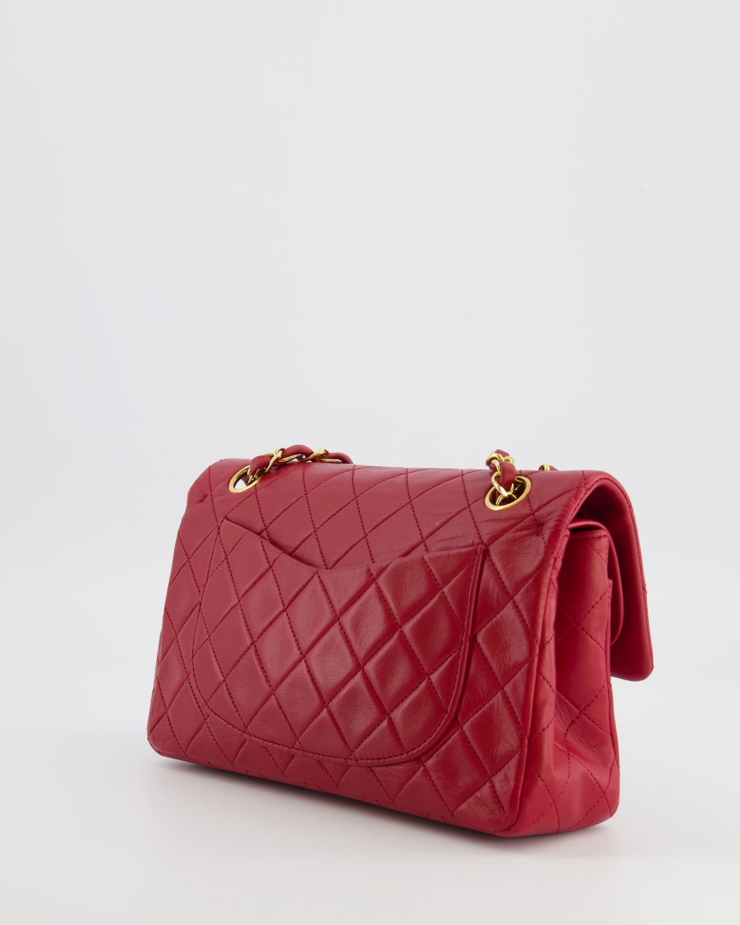 Chanel Small Classic Double Flap Bag in Red Lambskin Leather with 24K Gold Hardware