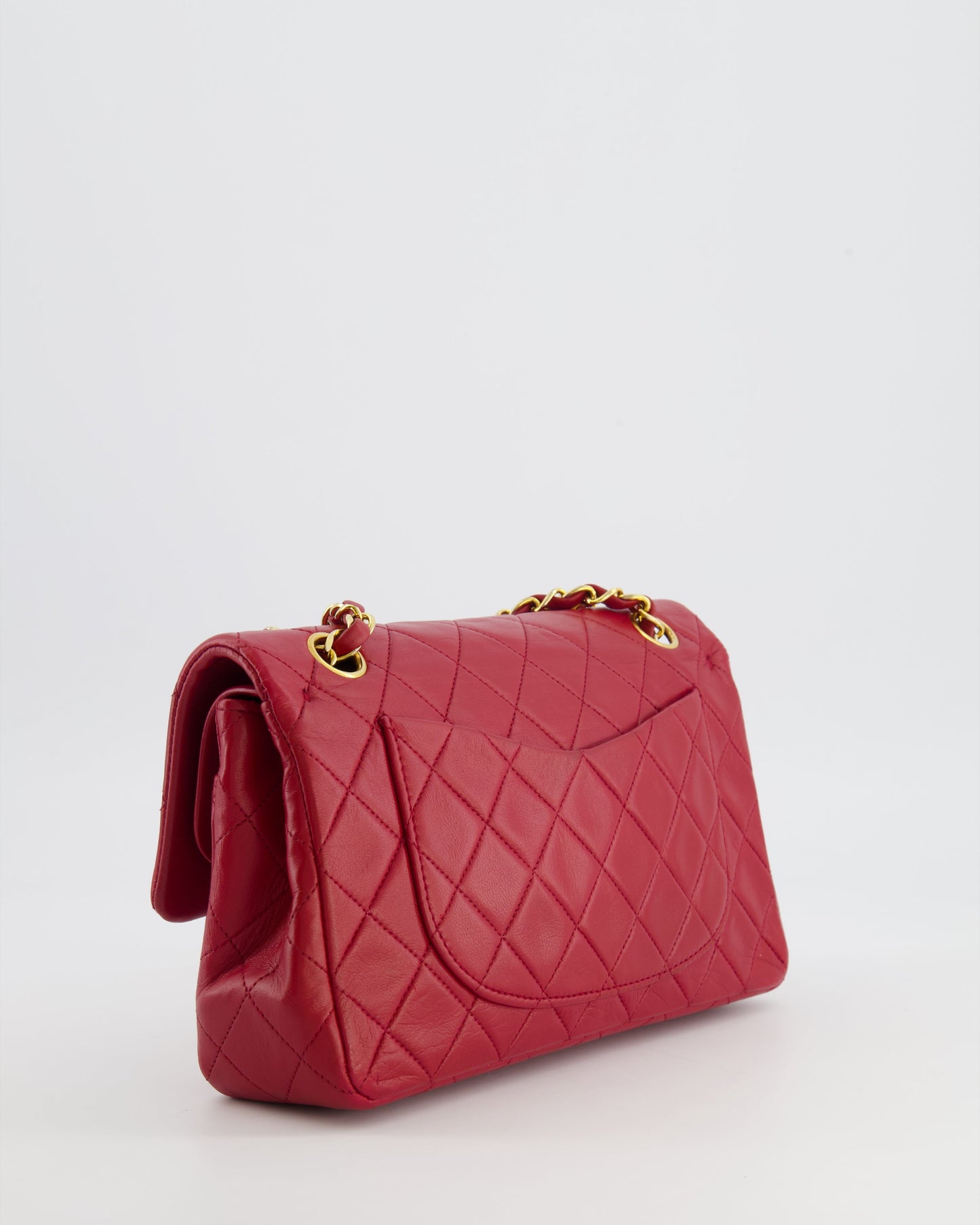 Chanel Small Classic Double Flap Bag in Red Lambskin Leather with 24K Gold Hardware