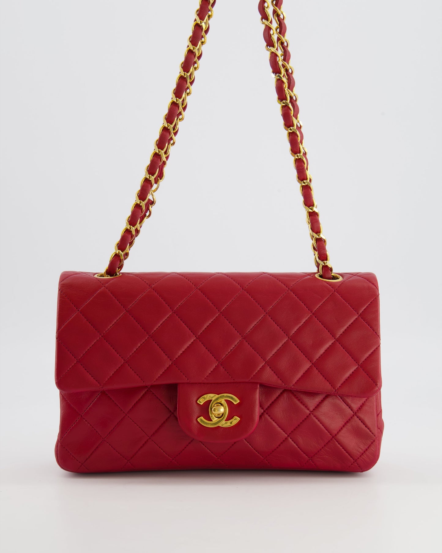 Chanel Small Classic Double Flap Bag in Red Lambskin Leather with 24K Gold Hardware