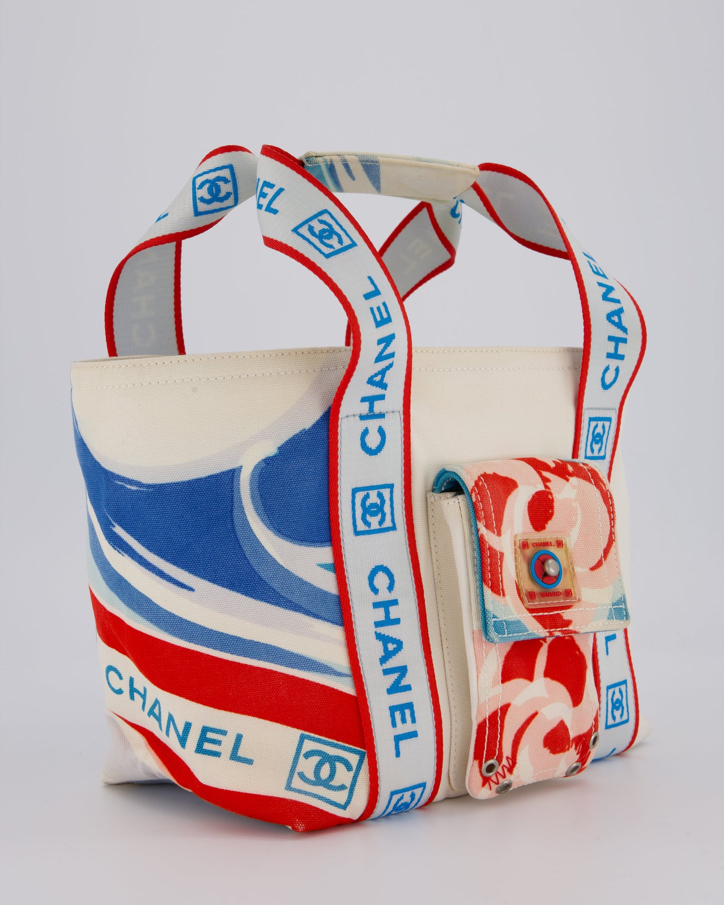 Chanel Sport Line Canvas Tote Bag with CC Logo Straps and Front Pocket