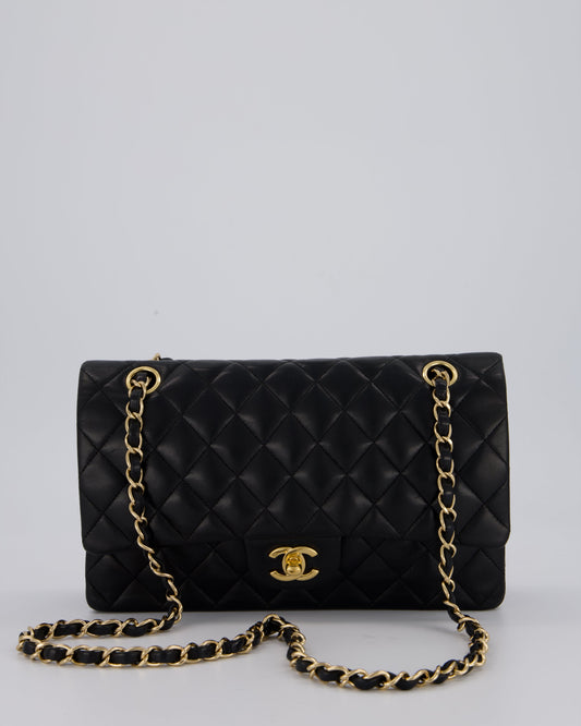 Chanel Black Classic Medium Double Flap Bag in Lambskin Leather with Gold Hardware