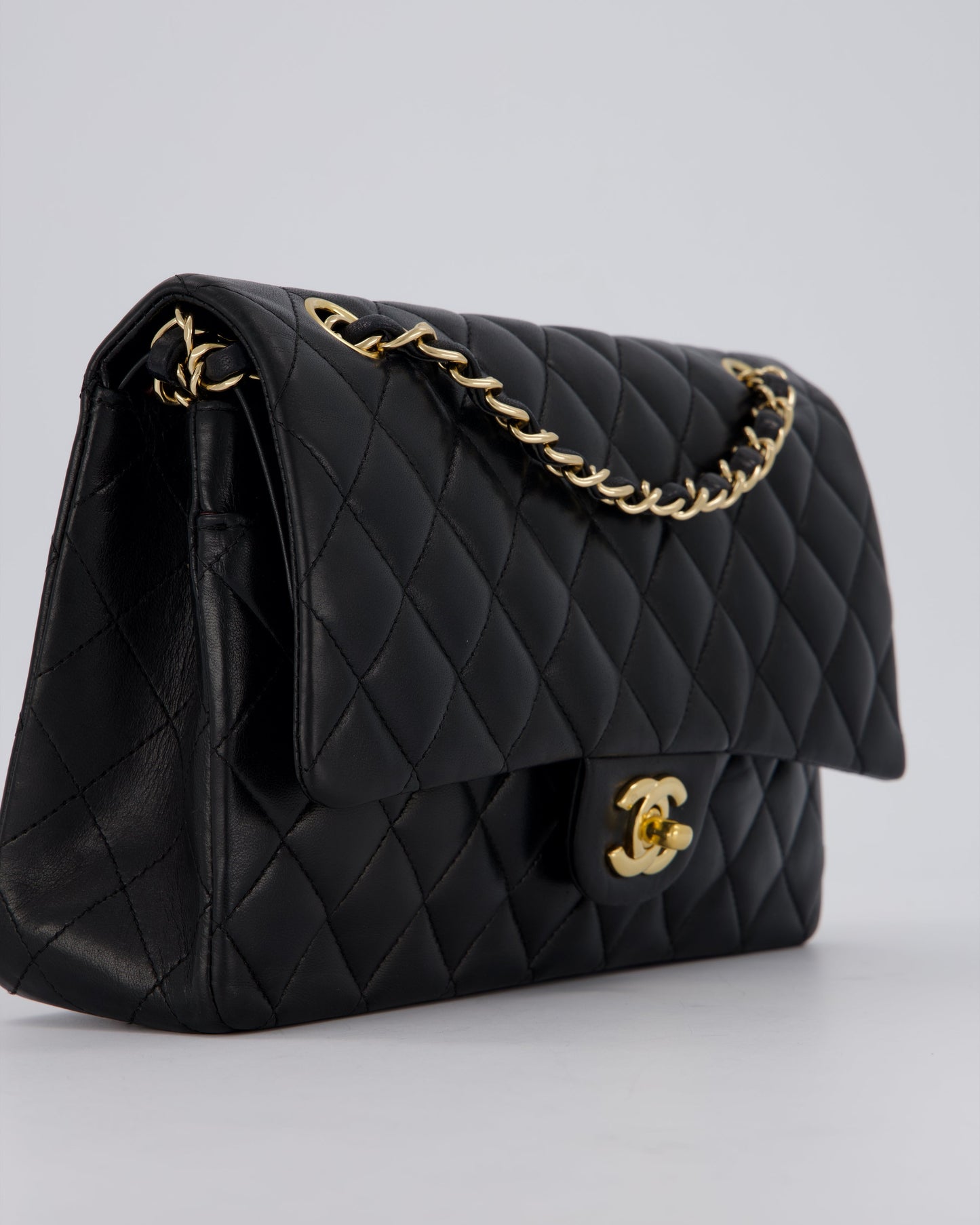Chanel Black Classic Medium Double Flap Bag in Lambskin Leather with Gold Hardware