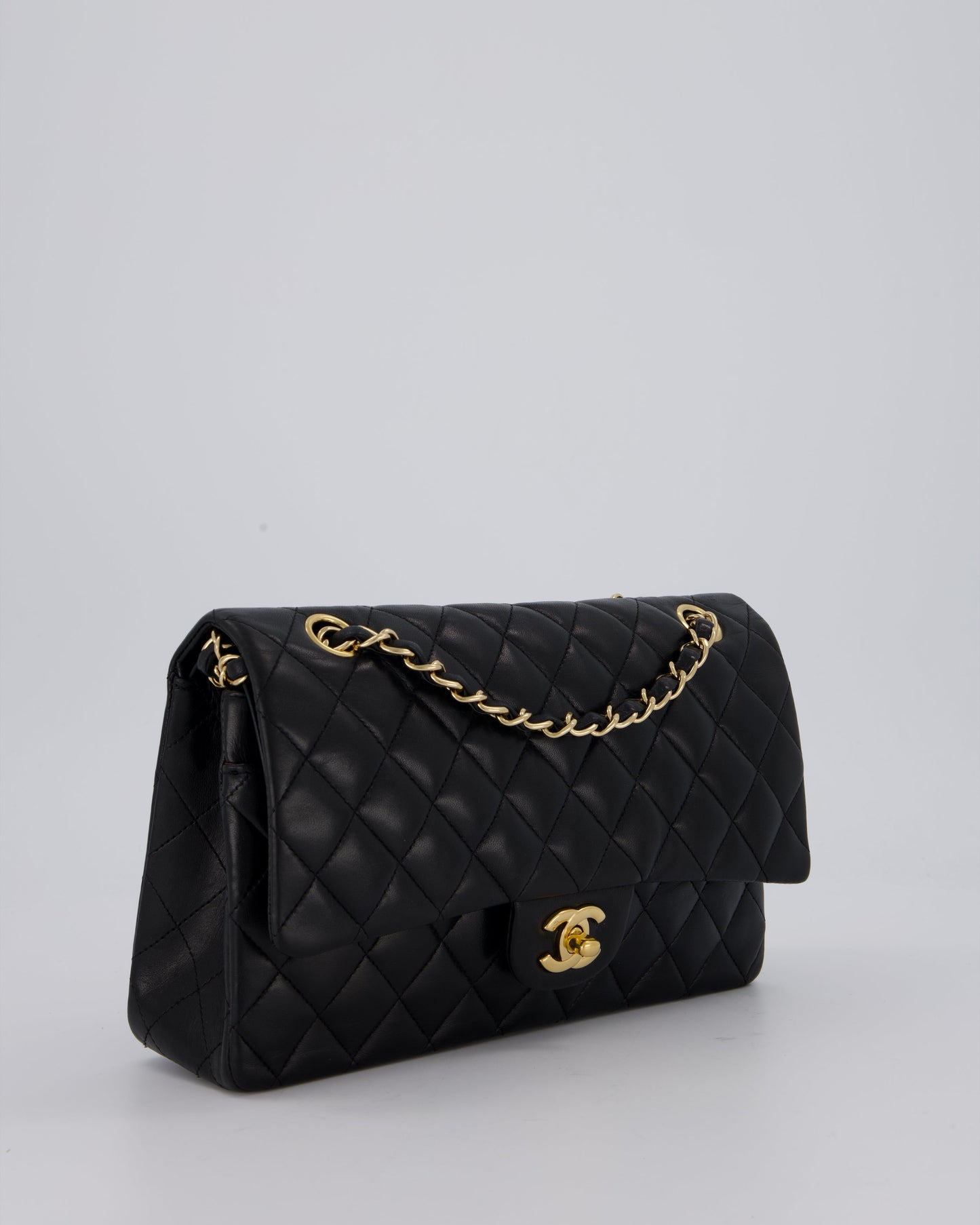Chanel Black Classic Medium Double Flap Bag in Lambskin Leather with Gold Hardware