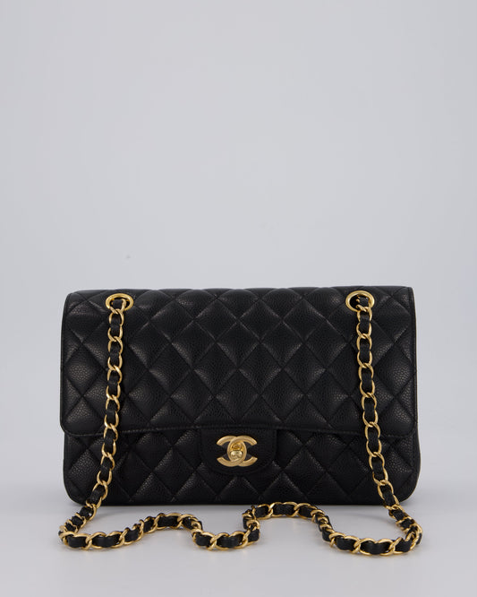 Chanel Black Classic Medium Double Flap Bag in Caviar Leather with Gold Hardware
