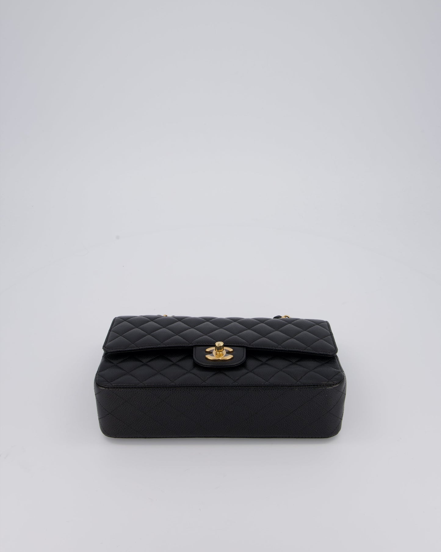 Chanel Black Classic Medium Double Flap Bag in Caviar Leather with Gold Hardware