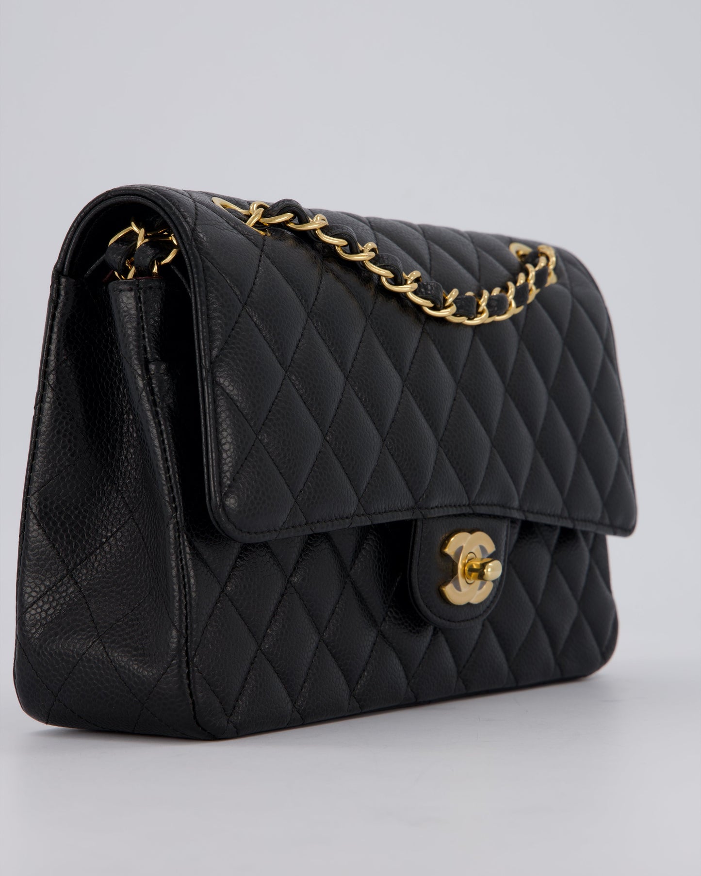 Chanel Black Classic Medium Double Flap Bag in Caviar Leather with Gold Hardware