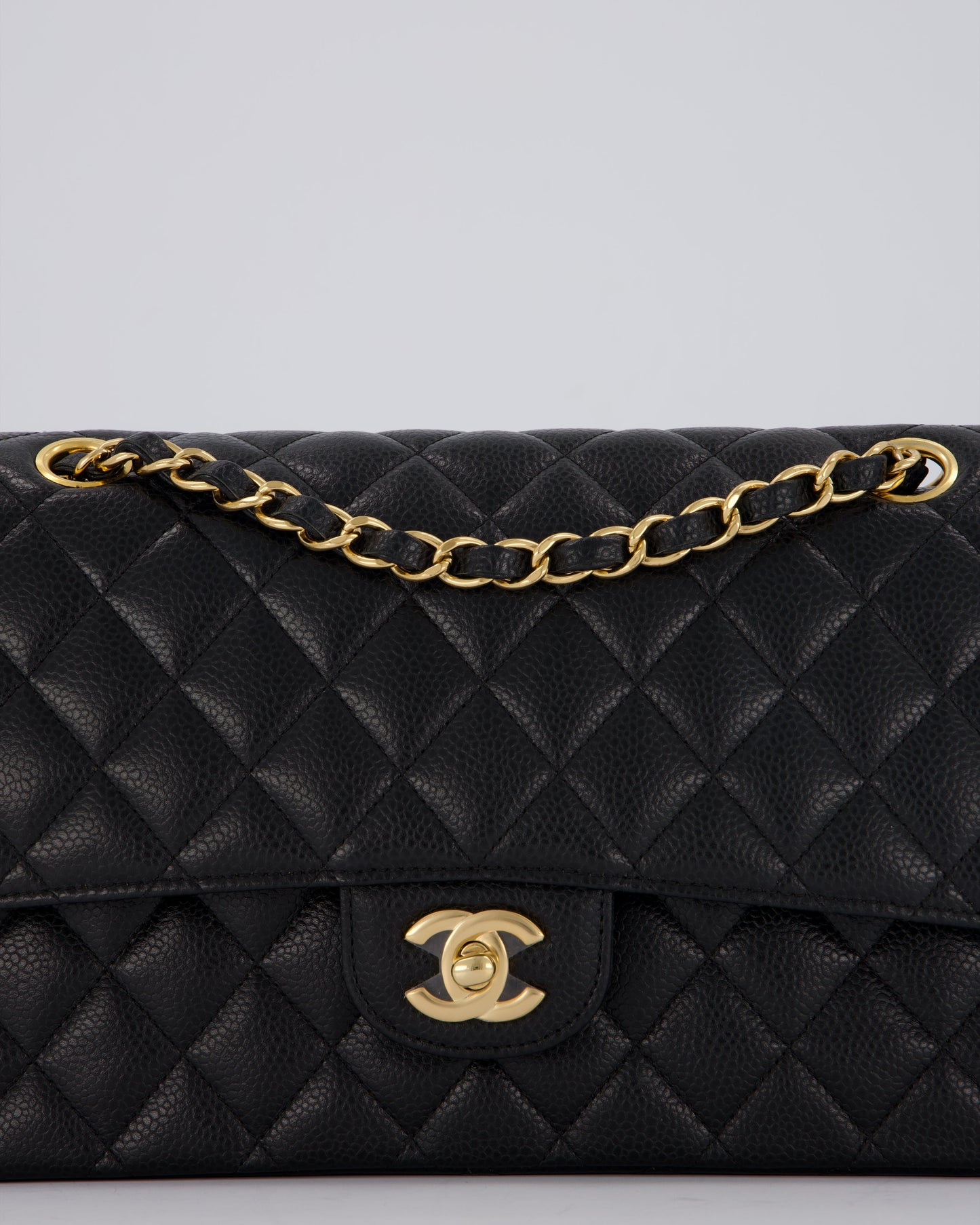 Chanel Black Classic Medium Double Flap Bag in Caviar Leather with Gold Hardware